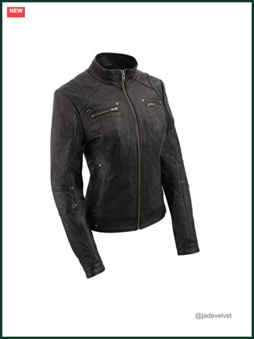 Premium Lambskin Leather Moto Jacket Full Zip Stand Up Collar Racer